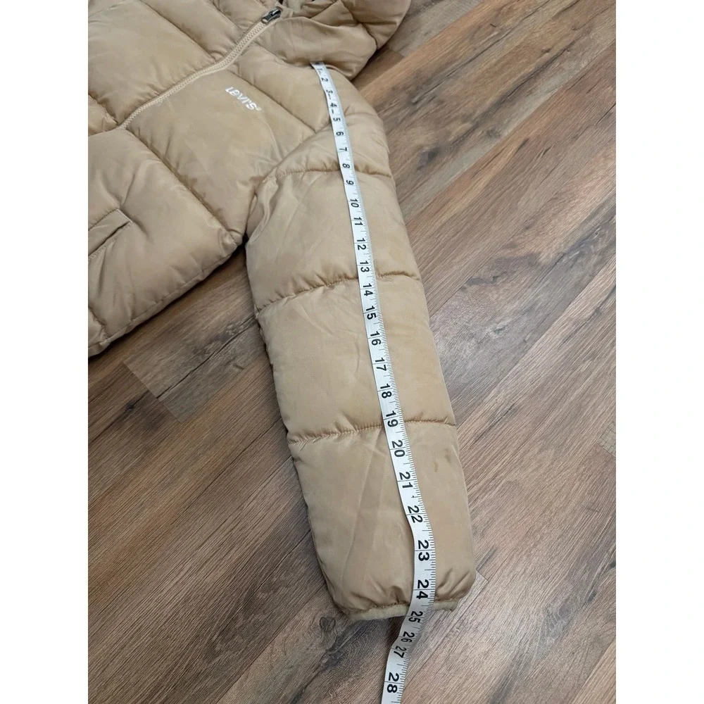 Levi's Kids Puffer Jacket 10-12 Beige Hooded Winter Coat‎ Youth